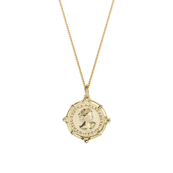 FX1039 925 Sterling Silver Empress Embossed Portrait Coin Pendant Necklace