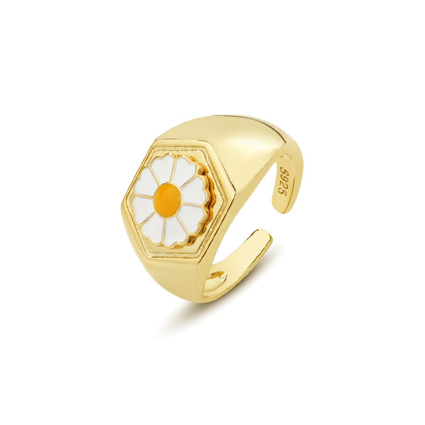 FJ0925 925 Sterling Silver Daisy Enamel Ring