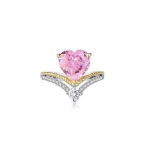 FJ1061 925 Sterling Silver Pink Pear Ice Cut Cubic Zirconia Heart Ring