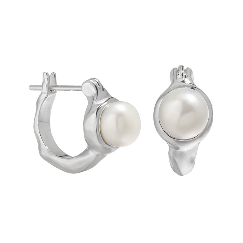 RHE1330 925 Sterling Silver Freshwater Pearl Hoop Earrings
