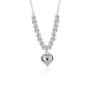 FX1123 925 Sterling Silver Bead Plump Heart Pendant Necklace
