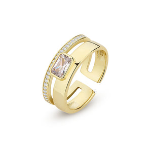FJ0955 925 Sterling Silver Crystal Double Ring