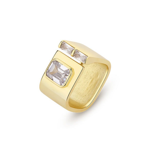 FJ0961 925 Sterling Silver Genstone Square Band Ring