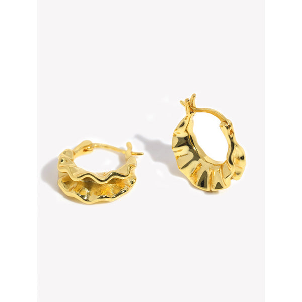 FE3053 925 Sterling Silver Crinkled Textured Hoop Earrings
