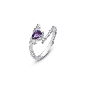 FJ0887 925 Sterling Silver Purple Drop Zircon Ring