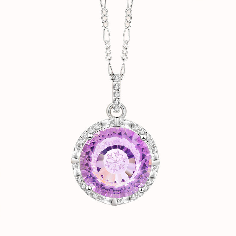 FX1228 925 Sterling Silver Purple Crystal Pendant Necklace