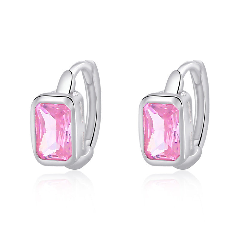 FE3022 925 Sterling Silver Square Pink Zircon Earrings