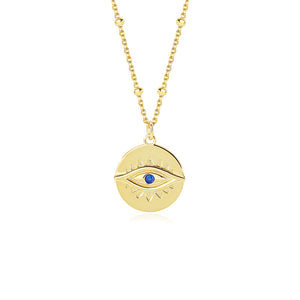 FX1086 925 Sterling Silver Zirconia Evil Eye Coin Pendant Necklace