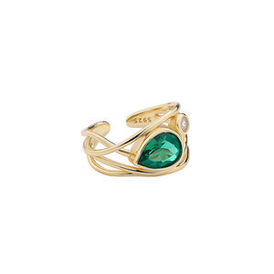 FJ0892 925 Sterling Silver Olive Green Gemstone Ring