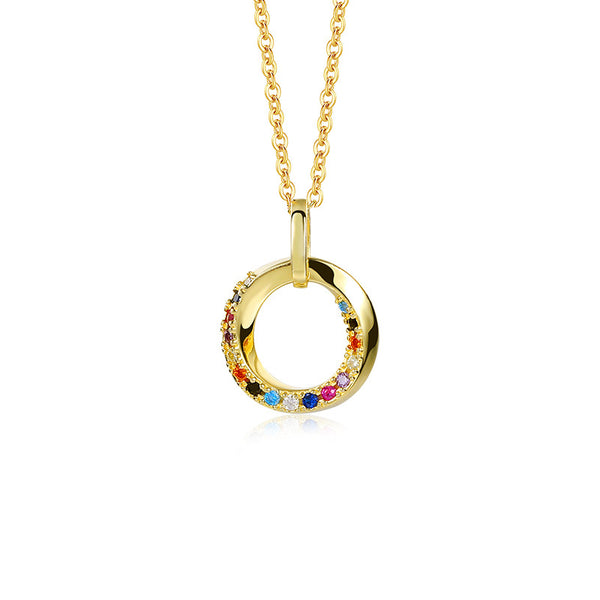FX1003 925 Sterling Silver Circle Colorful Zircon Pendant Necklaces