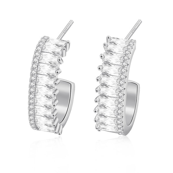 FE3008 925 Sterling Silver CZ Band Hoop Earring