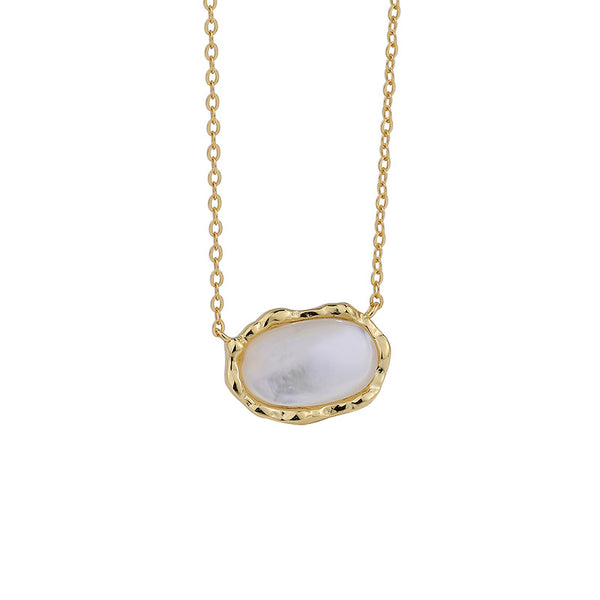 FX1150 925 Sterling Silver Oval Mother of Pearl Pendant Necklace