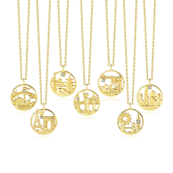 FX1094 - FX1100 925 Sterling Silver Famous City Building Logo Pendant Necklace