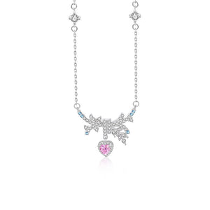 FX1239 925 Sterling Silver Pink Love Pendant Necklace