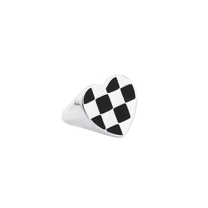FJ0959 925 Sterling Silver Black And White Grid Ring