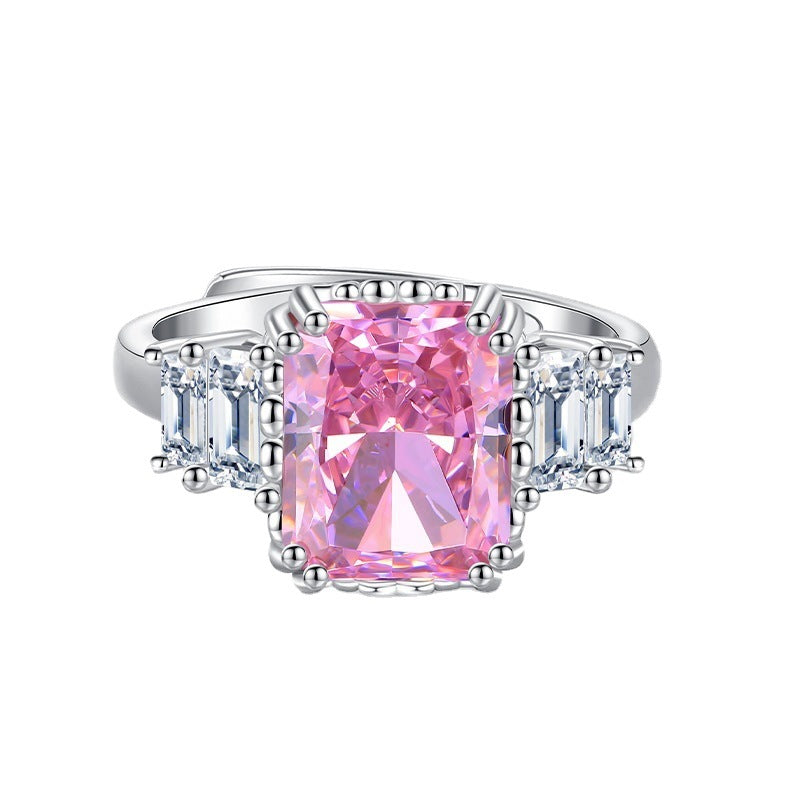FJ1042 925 Sterling Silver Baguette Pink Ice Cut Zirconia Ring