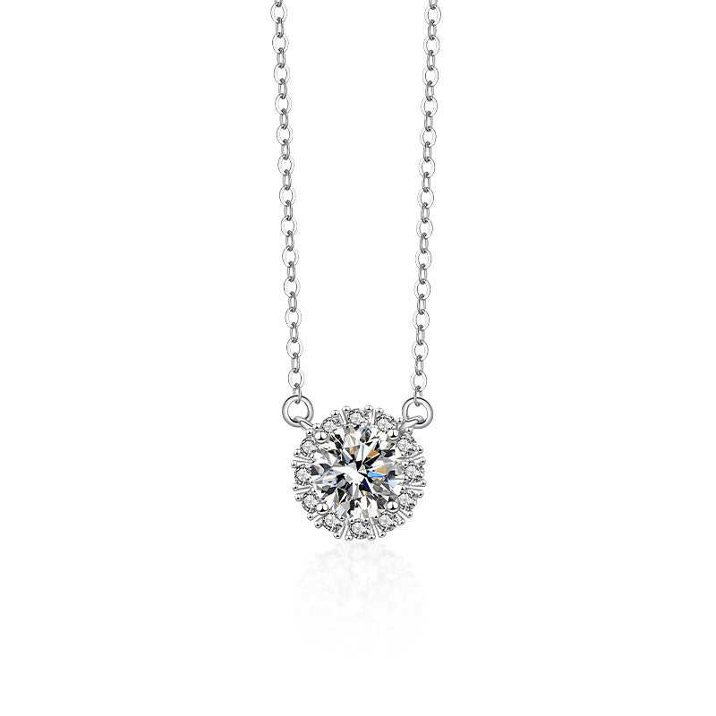 FX1246 925 Sterling Silver Sparkling Stone Pendant Necklace