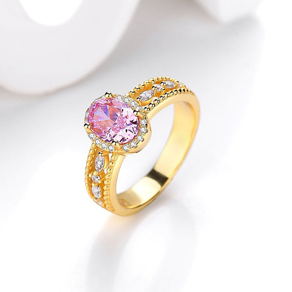 FJ1043 925 Sterling Silver Ice Cut Pink Oval Zirconia Ring