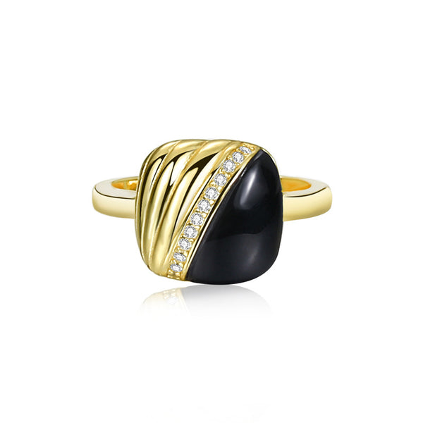 FJ0952 925 Sterling Silver Black Onyx Zircon Ring