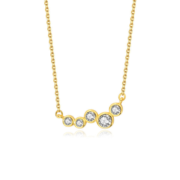 FX1059 925 Sterling Silver Bezel Zirconia Quintet Clavicle Necklace