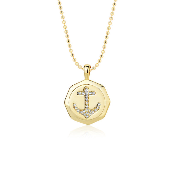 FX1112 925 Sterling Silver Anchor Coin Pendant Necklaces
