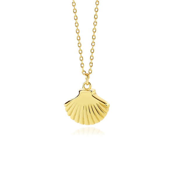 FX0975 925 Sterling Silver Vintage Scalloped Shell Gold Pendant Necklace
