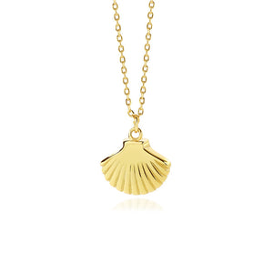 FX0975 925 Sterling Silver Vintage Scalloped Shell Gold Pendant Necklace