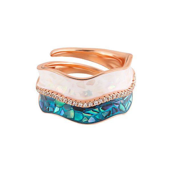 RHJ1193 925 Sterling Silver Cubic Zirconia Two-tone Enamel Open Ring