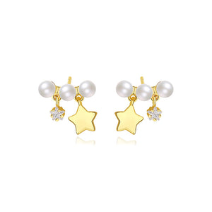 FE2654 925 Sterling Silver Temperament Five-pointed Star Shell Pearl Stud Earrings