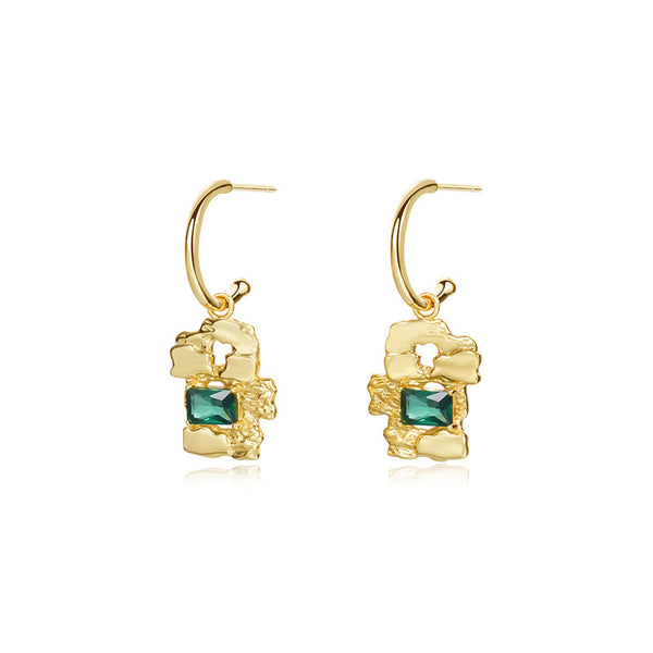FE2621 Irregular Folded Zircon Dangle Stud Earring