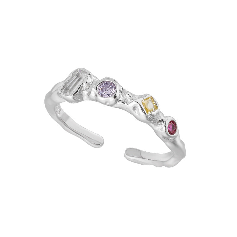 RHJ1163 925 Sterling Silver Colorful Zircon Luxury Stackable Open Ring