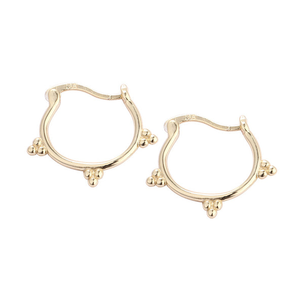 FE2561 925 Sterling Silver Dainty Bead Circle Hoop Earring