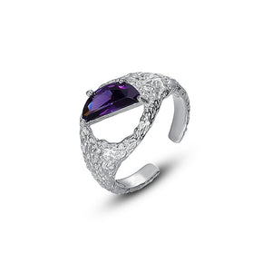 FJ0932 925 Sterling Silver Purple CZ Crescent Moon Ring
