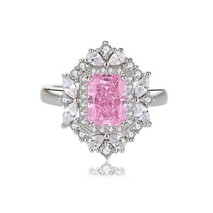 FJ1011 925 Sterling Silver Luxurious Pink Ice Cut Open Ring