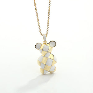 FX1143 925 Sterling Silver Checkerboard Bear Pendant Necklace