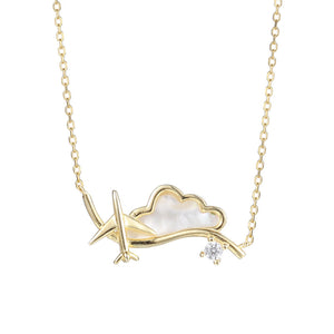 FX1166 925 Sterling Silver Mother of Pearl Cloud Airplane Pendant Necklace