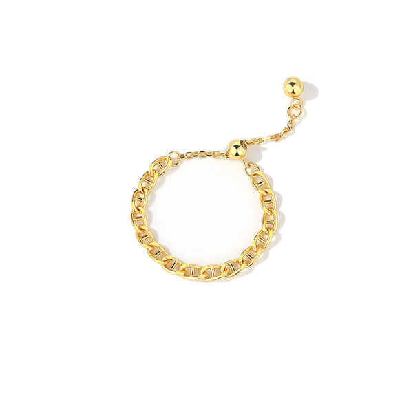 FJ1080 925 Sterling Silver  Gold Bead Adjustable Chain Ring