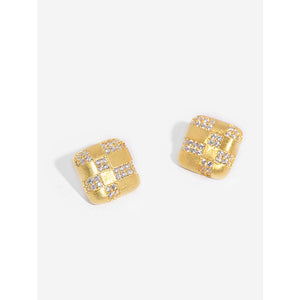 FE3035 925 Sterling Silver Geometric Square Frosted Stud Earrings