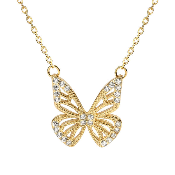 FX1157 925 Sterling Silver Hollow CZ Butterfly Pendant Necklace
