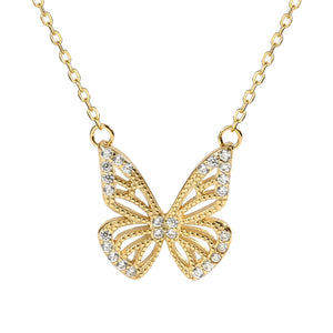 FX1157 925 Sterling Silver Hollow CZ Butterfly Pendant Necklace