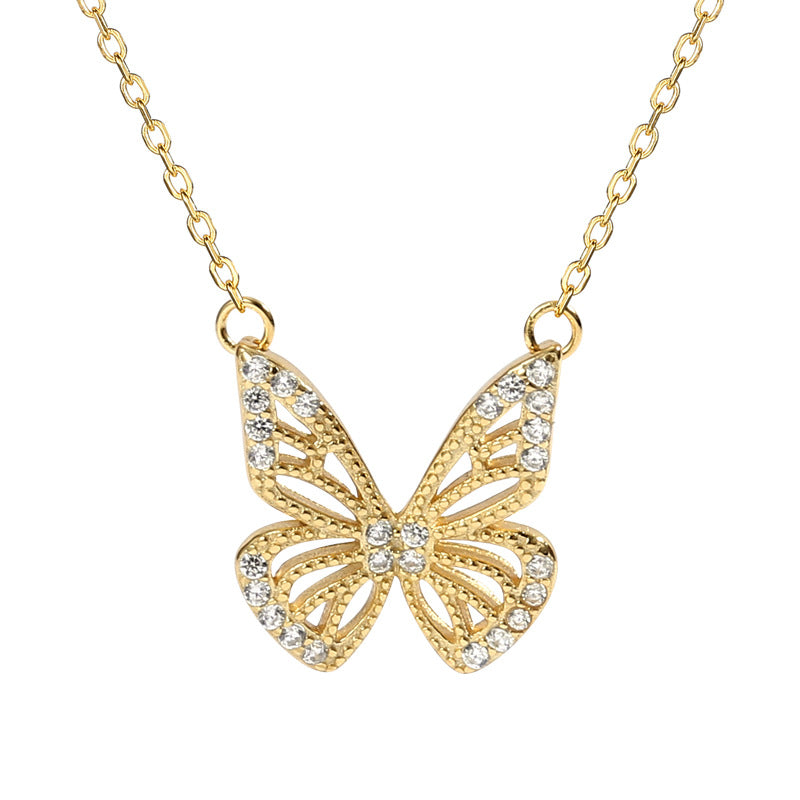 FX1157 925 Sterling Silver Hollow CZ Butterfly Pendant Necklace