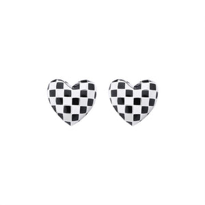 FE2631 925 Sterliang Silver Enamel Checkerboard Love Heart Stud Earring