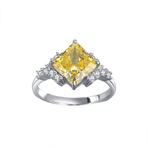 FJ1029 925 Sterling Silver Square Yellow Ice Cut Zirconia Ring