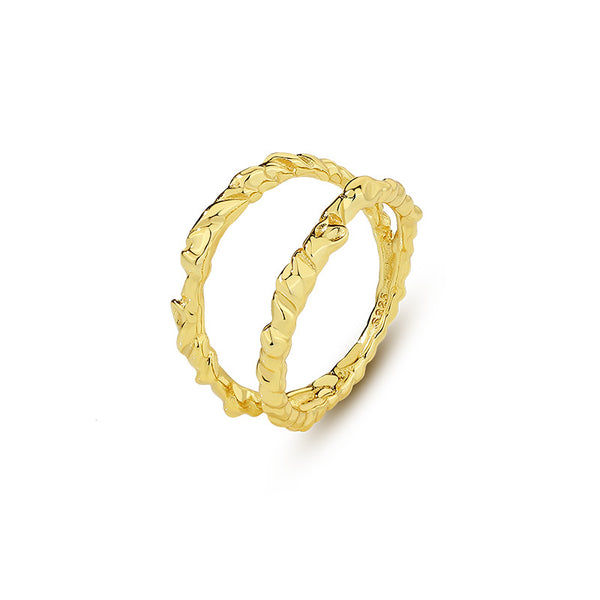 FJ1076 925 Sterling Silver Tinfoil Textured Double Layer Ring