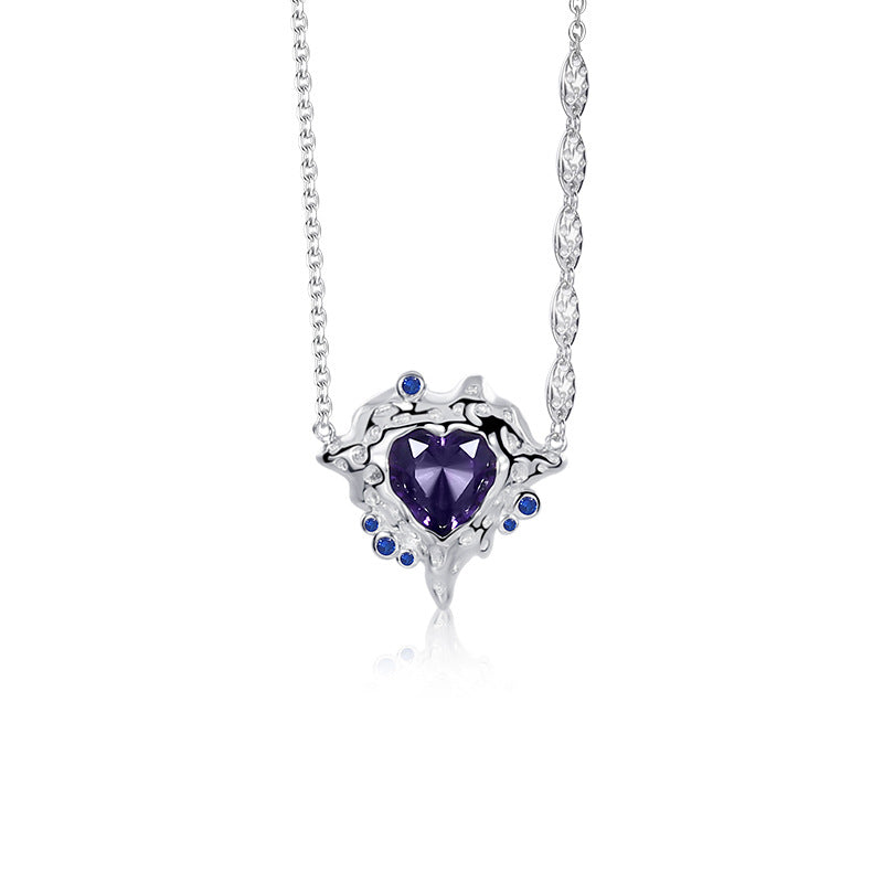 FX1118 925 Sterling Silver CZ Asymmetric Heart Necklace