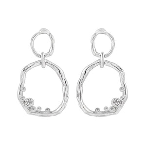 RHE1345 925 Sterling Silver Double Ring Cutout Zircon Dangle Stud Earrings
