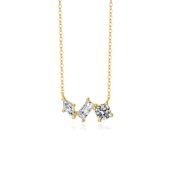 FX1063 925 Sterling Silver Geometry Baguette Marquise Necklaces