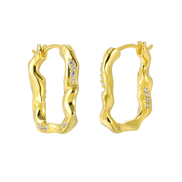 RHE1346 925 Sterling Silver Geometric Irregular U-shaped Zircon Hoop Earring