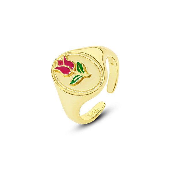FJ0922 925 Sterling Silver Rose Enamel Ring
