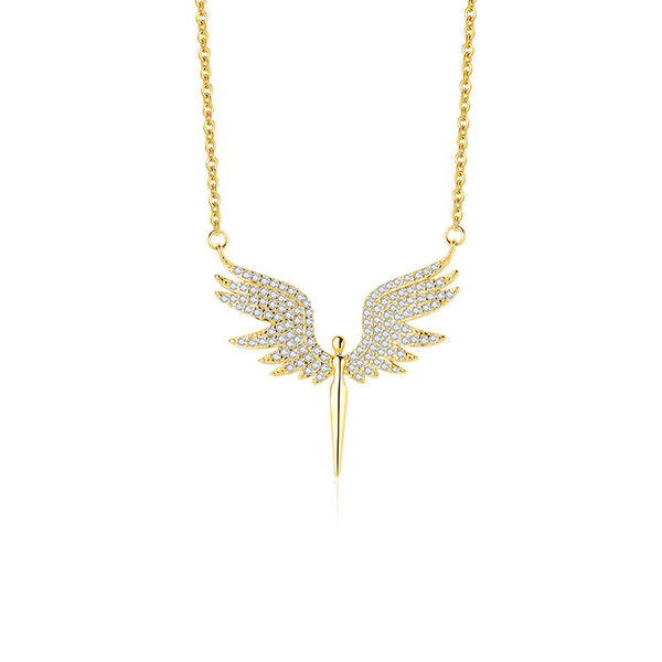 FX1082 925 Sterling Silver Zirconia Angel Wings Necklace